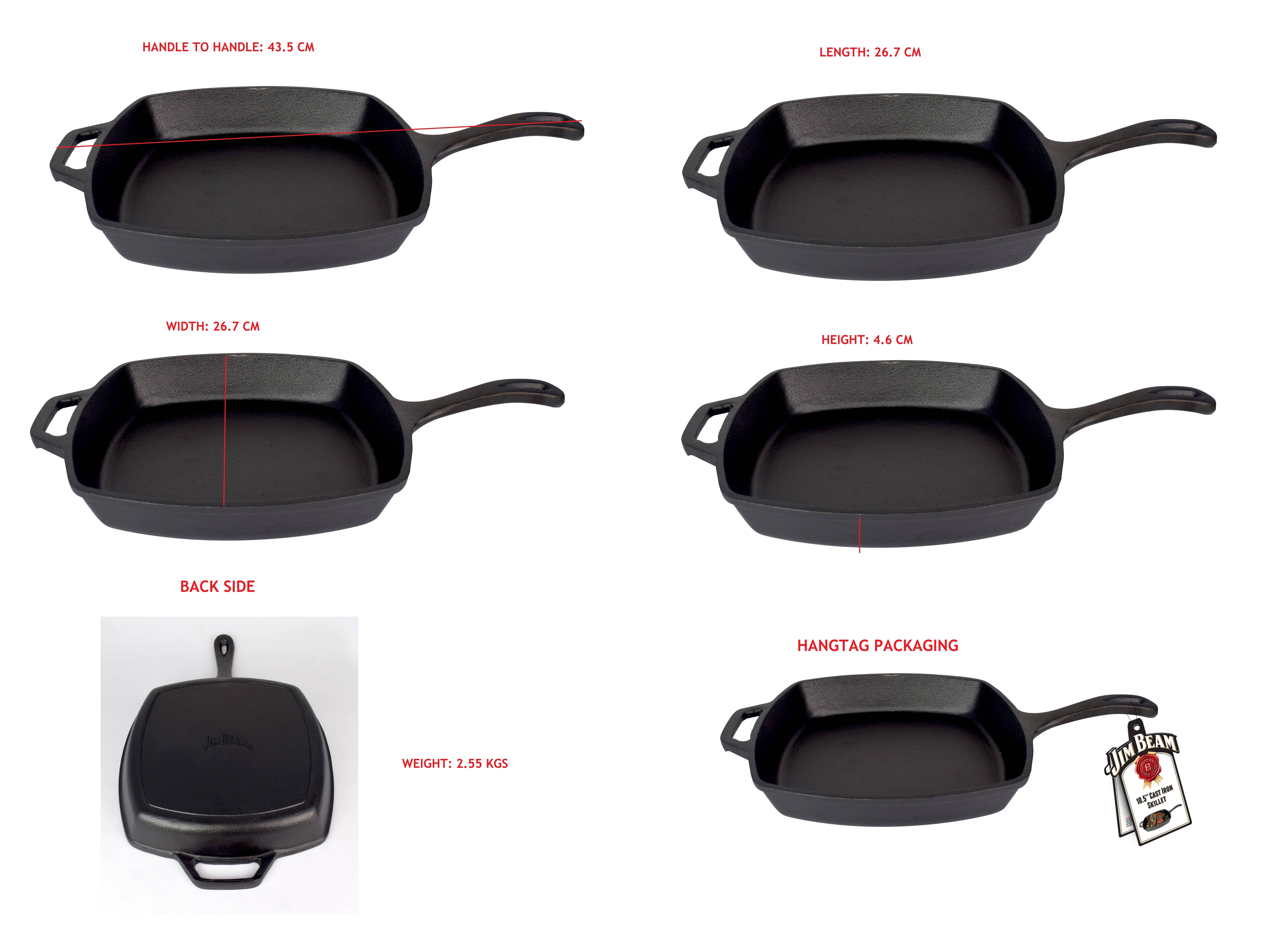 Style Asia - Wholesale Cast Iron Skillet - Jim Beam 10.5" Pre Seasoned Cast Iron Square Pan7