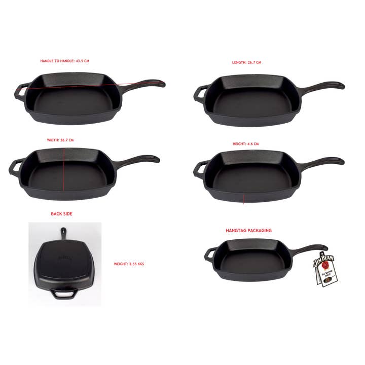 Style Asia - Wholesale Cast Iron Skillet - Jim Beam 10.5" Pre Seasoned Cast Iron Square Pan7