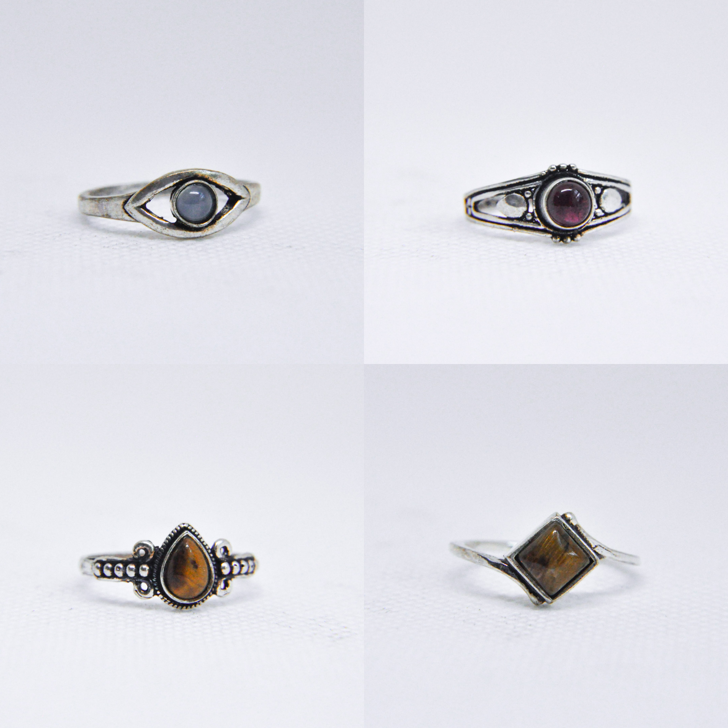 Zumki - Wholesale Cocktail/Statement Ring - Assorted Mixed Metal Silver Natural Gemstone Ring7