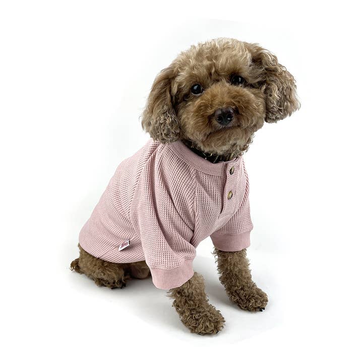 Milltown Brand - Wholesale Pet Shirt - Dog - Dog Waffle Henley T-shirt - Cuddle Pink
