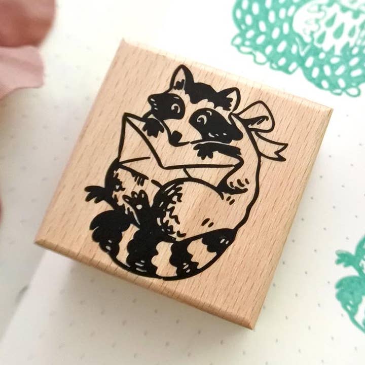 Raccoon Mail Rubber Stamp for wholesale by Cottonbook