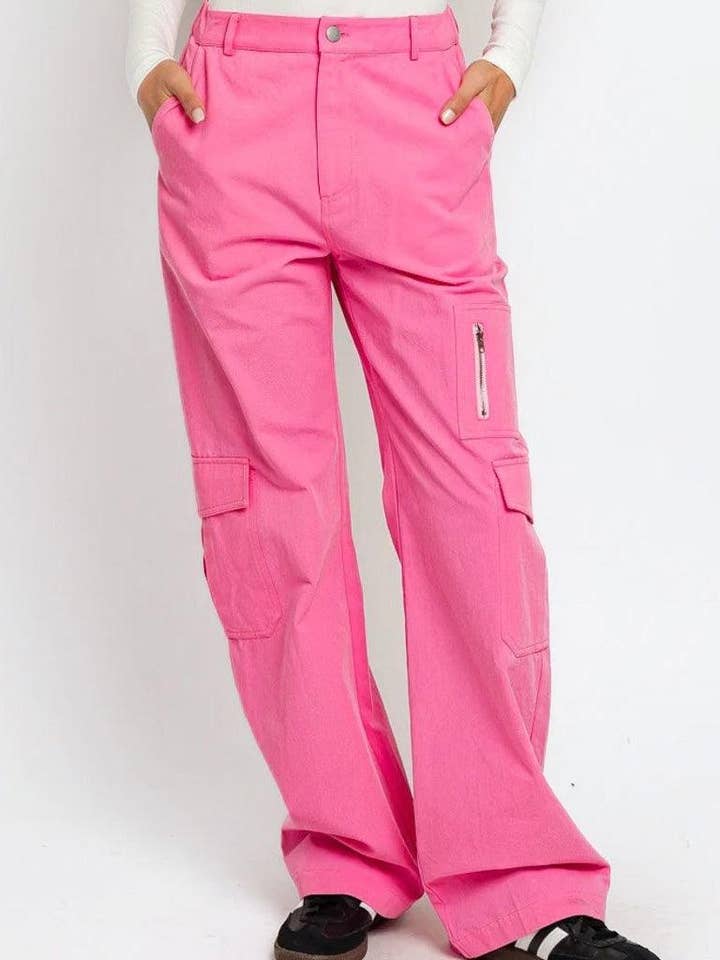 Tasha Apparel Wholesale - Wholesale Pants - Women's - High Waisted Wide Leg Pockets Cargo Pants