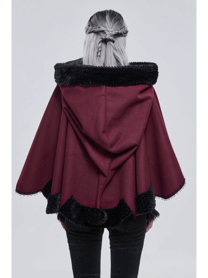 Western Fashion - Wholesale Cape - Women's - CA02802 - Burgundy And Black Trimming Renaissance Cape
