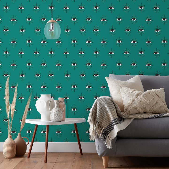Theia Gold Foil Wallpaper Turquoise for wholesale on Faire1