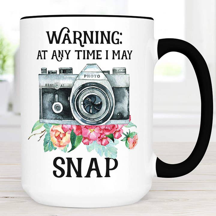 Camera Coffee Mug Warning At Any Time I May Snap Funny Cup for wholesale by Foxy Mug