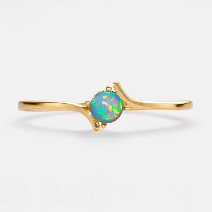 Perimade & Co. LLC - Wholesale Single Stone/Solitaire Ring - Natural Opal Stacking Thin Band Ring in 925 Sterling Silver0