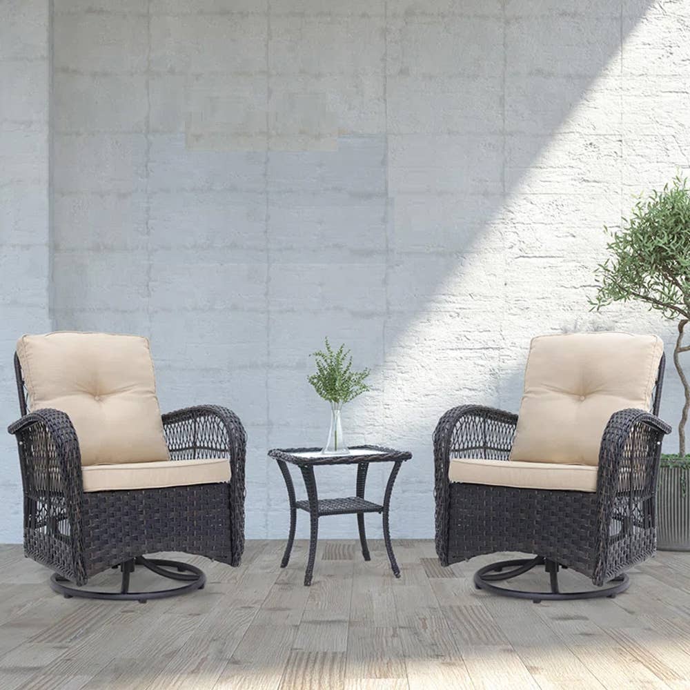 Abble - Vente Salon de terrasse - Ensemble de conversation d'extérieur en osier 3 pièces0