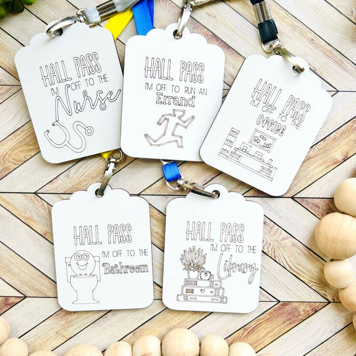 Teacher's Hall Passes | Set of 5 Passes | Classroom Passes for wholesale by Krafty Supply
