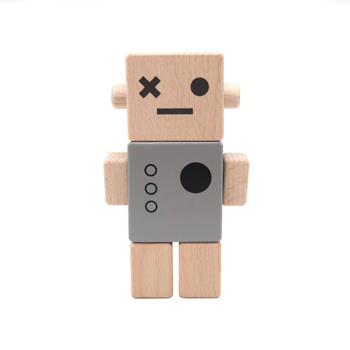 Briki Vroom Vroom – wholesale Wood toy – Child – Wooden toy - Baby Robot/Grey/Grey - wooden toy