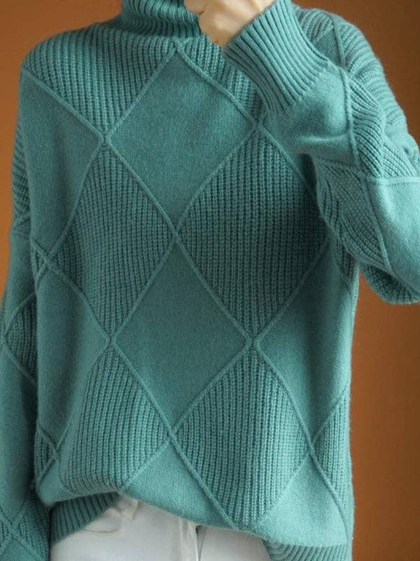 ShieldChic - Wholesale Knit Sweater - Women's - Loose Jacquard Solid Color High-Neck Sweater Tops4