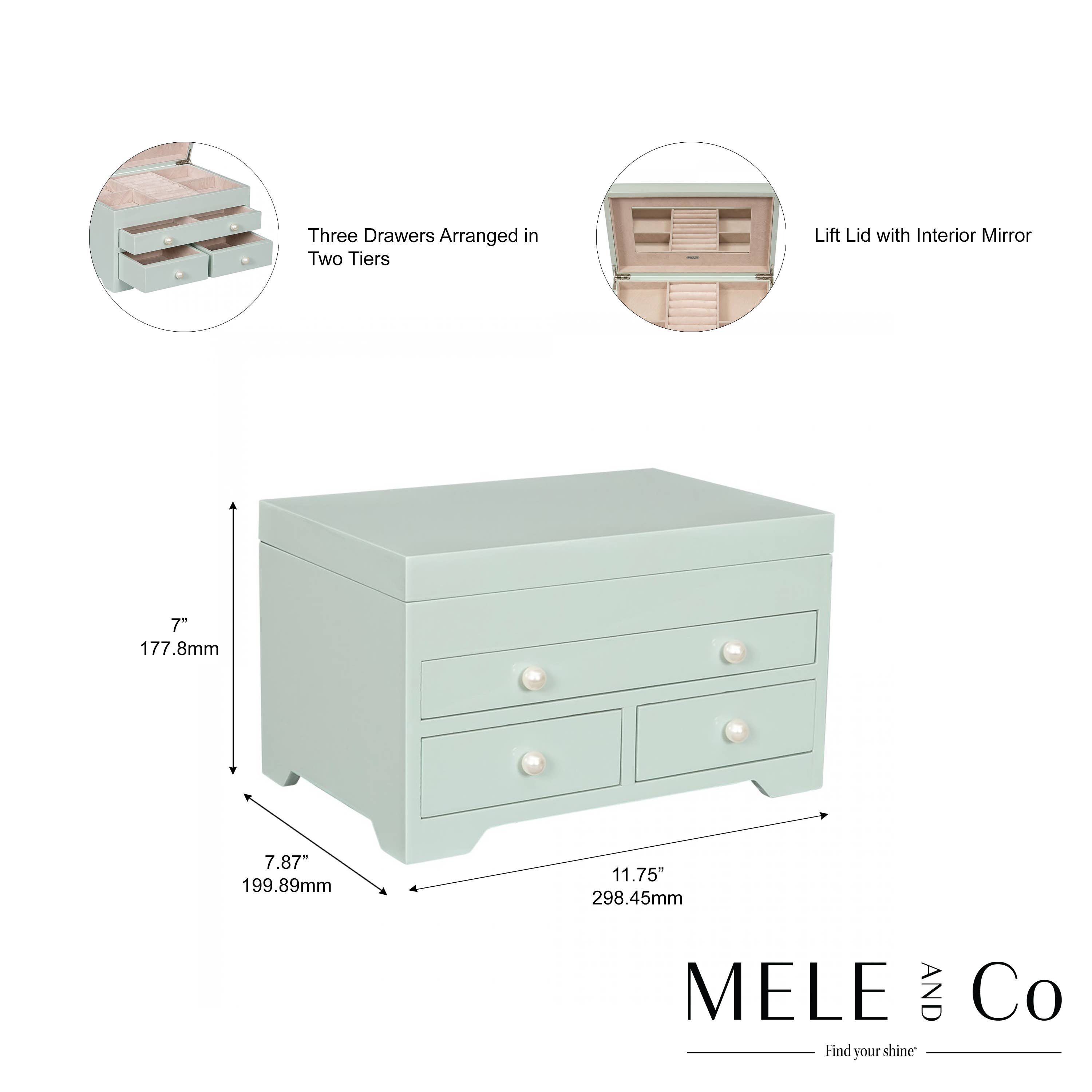 Mele and Co - Wholesale Jewelry Box/Organizer - Mele and Co Bianca Wooden Jewelry Box in Seafoam Finish4