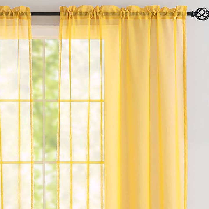 home mart goods - Wholesale Curtain - Yellow Sheer Window Rod Pocket Curtain Set 90" Inches1