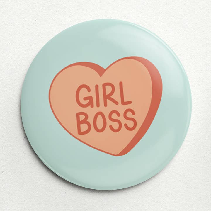 Girl Boss Button Pin for wholesale by TinkerTal Illustrations