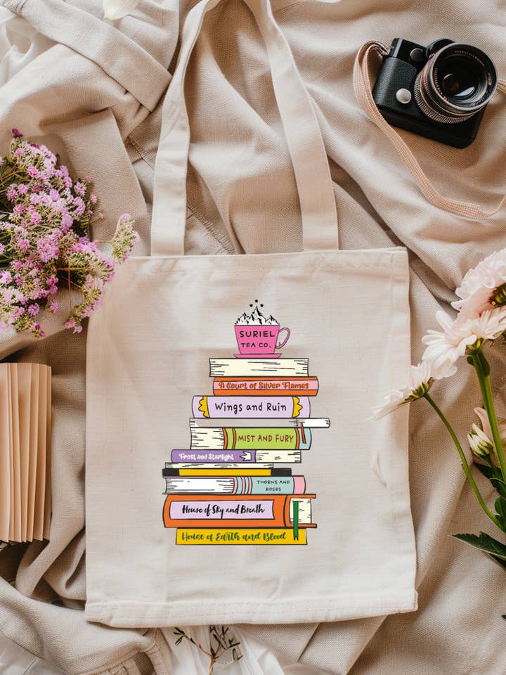 ACOTAR Book Name stacks theme canvas totebag for wholesale by Shadows of Sunshine