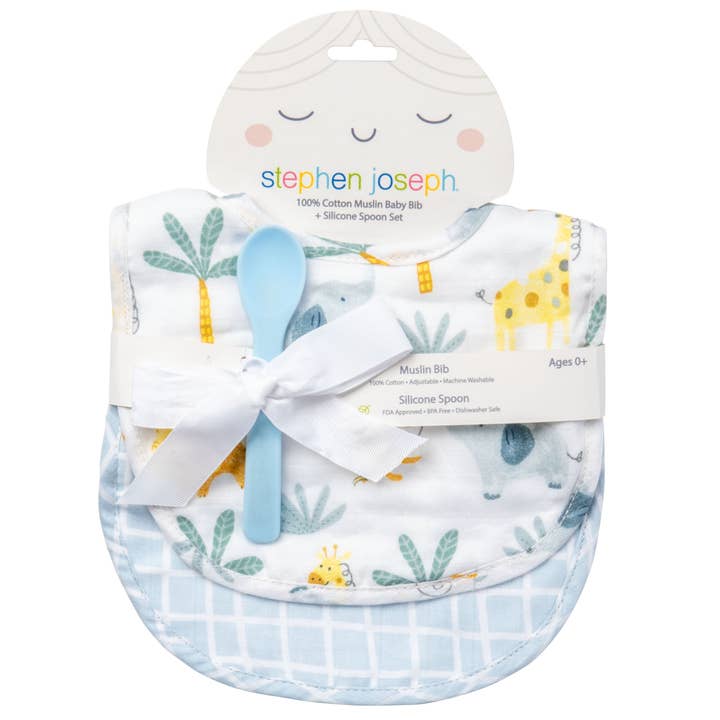 Stephen Joseph Gifts - Wholesale Feeding set – Baby - Muslin Bib Set with Spoon6