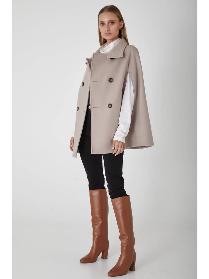 Allora - Wholesale Coat – Women’s - Heritage Double-Breasted Wool Cashmere Cape Coat - Bisque2
