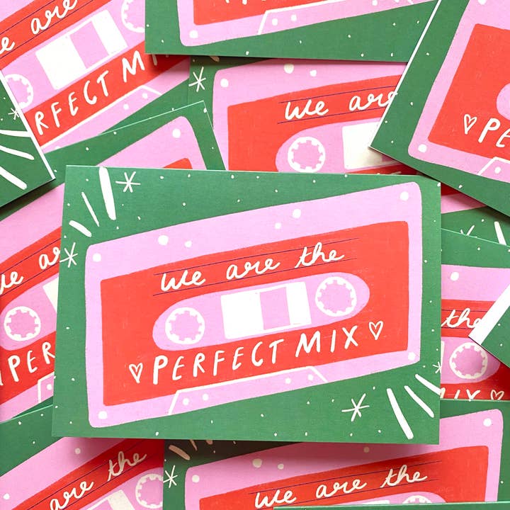 Vi är den perfekta mixen Roligt Alla hjärtans dag-kort | Mixtape Retro för wholesale av Kerrie Illustrates