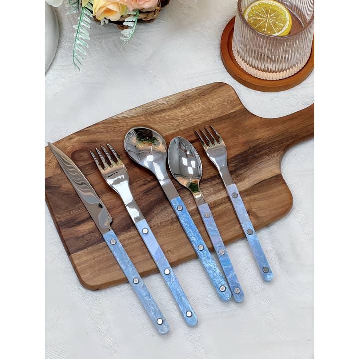 INSPECIAL HOME - Wholesale Flatware Set - Set of 10 Pcs Modern Nebula Pattern Cutlery Flatware Utensil1