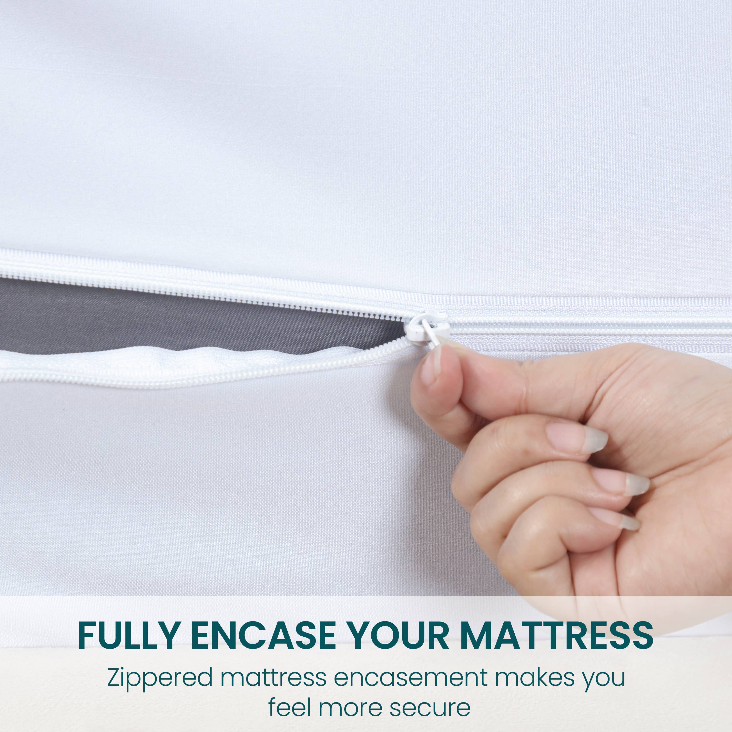 White Mattress Encasement Waterproof Zippered Fitted Bed Cover for wholesale on Faire10