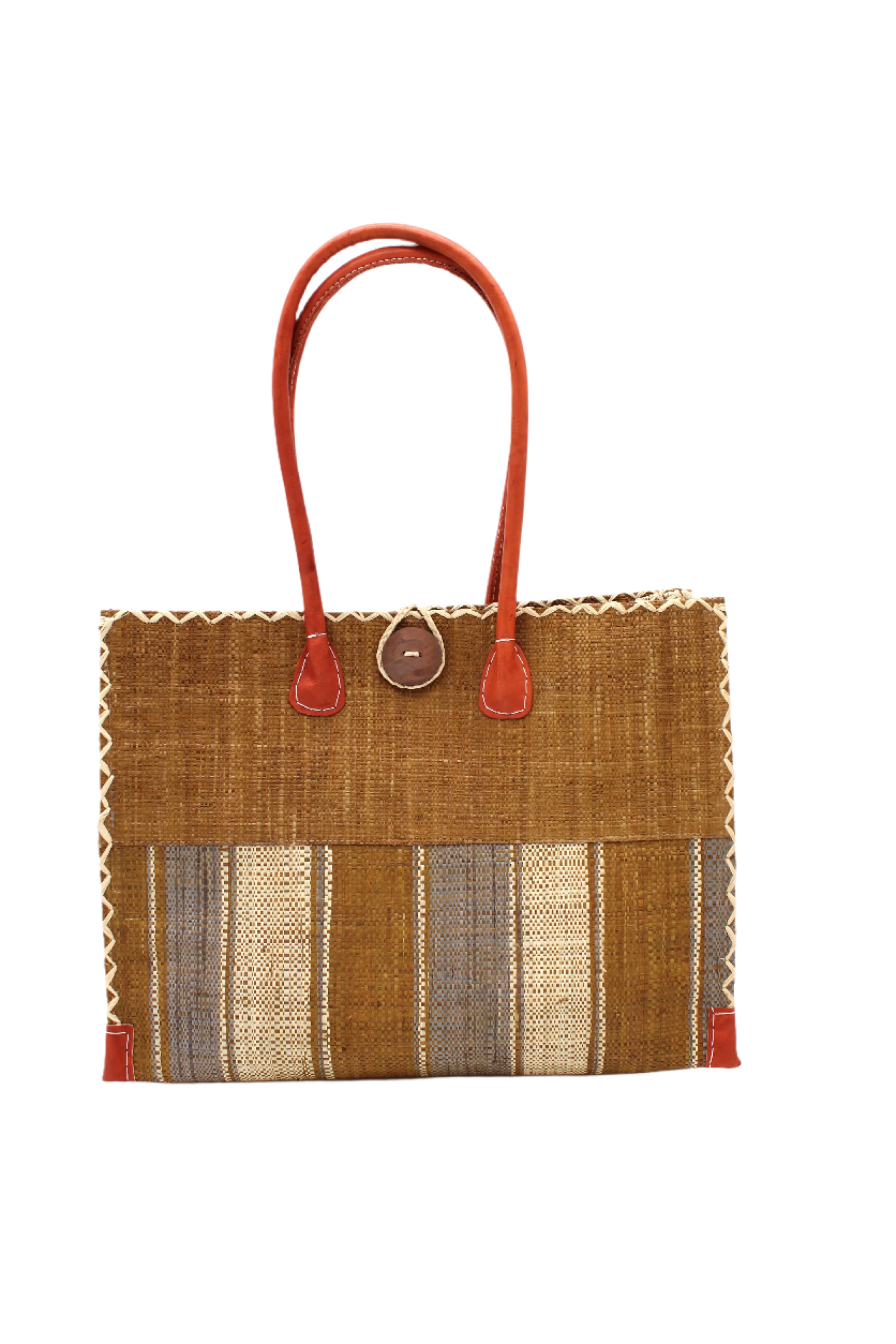 Shebobo - Wholesale Shoulder Bag - Unisex - Zafran Two Tone Wide Stripe Straw Beach Bag11