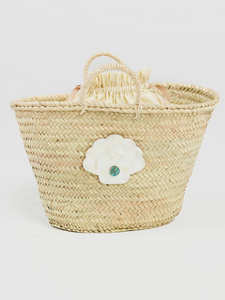 Mother of Pearl Clam Shell Basket Bag for wholesale by Lanamara