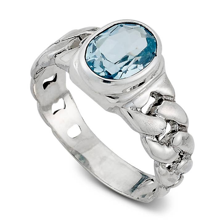 SS Ovaler Blautopas-Kettenglied-Ring für den Großhandel von Eli Pebble