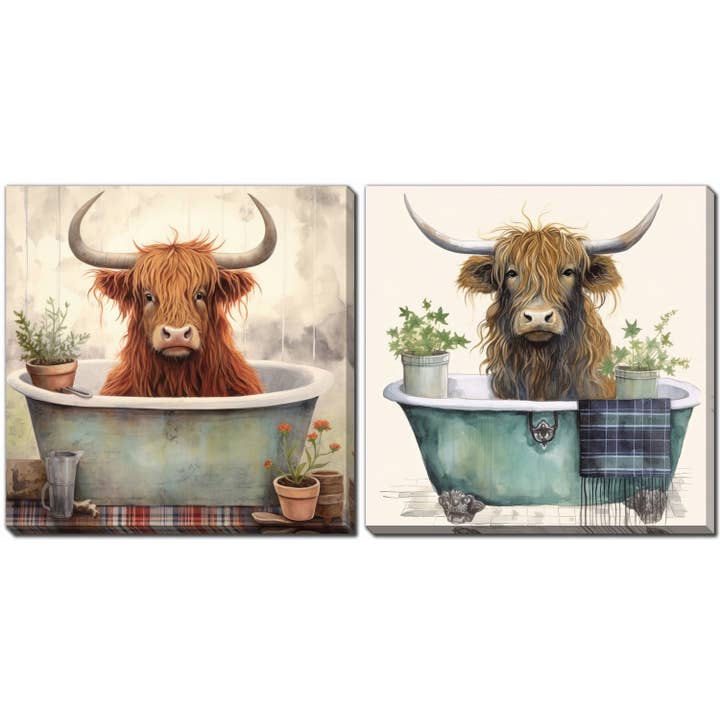 Highland Bath Canvas Wall Art Set for wholesale by Streamline Art
