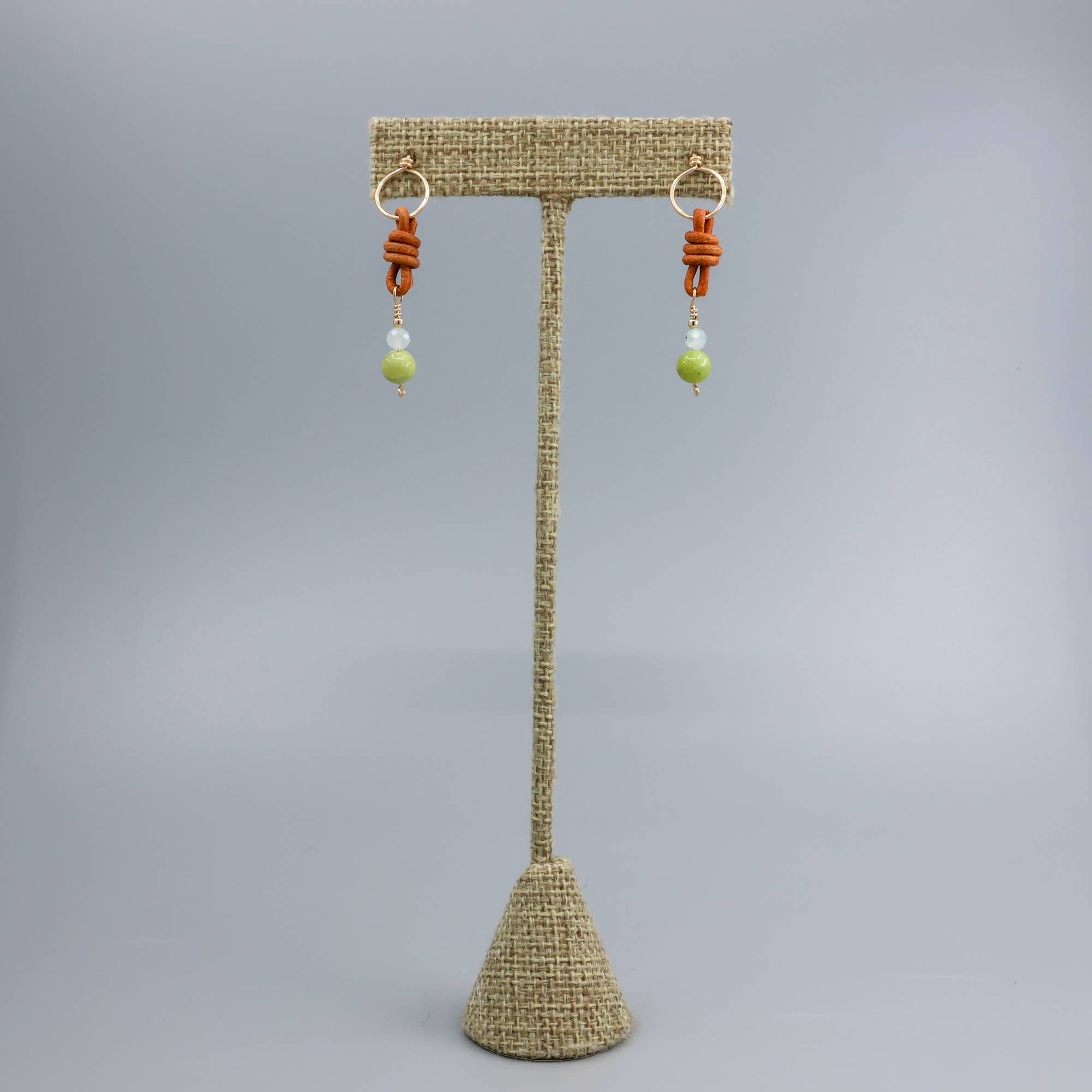 The Stitch Alliance - Wholesale Dangle Earrings - Peridot & Aquamarine Bead Earrings / 14k Gold Fill / Leather4