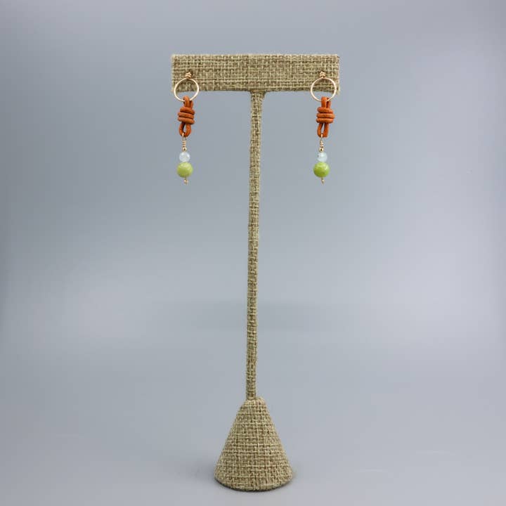 The Stitch Alliance - Wholesale Dangle Earrings - Peridot & Aquamarine Bead Earrings / 14k Gold Fill / Leather4