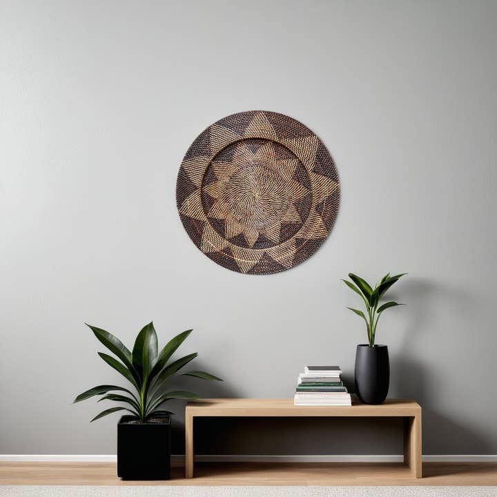 Mojo Boutique - Wholesale Wall Accent - Large Natural Boho Chic & Japandi Black Wall Plate - Fia