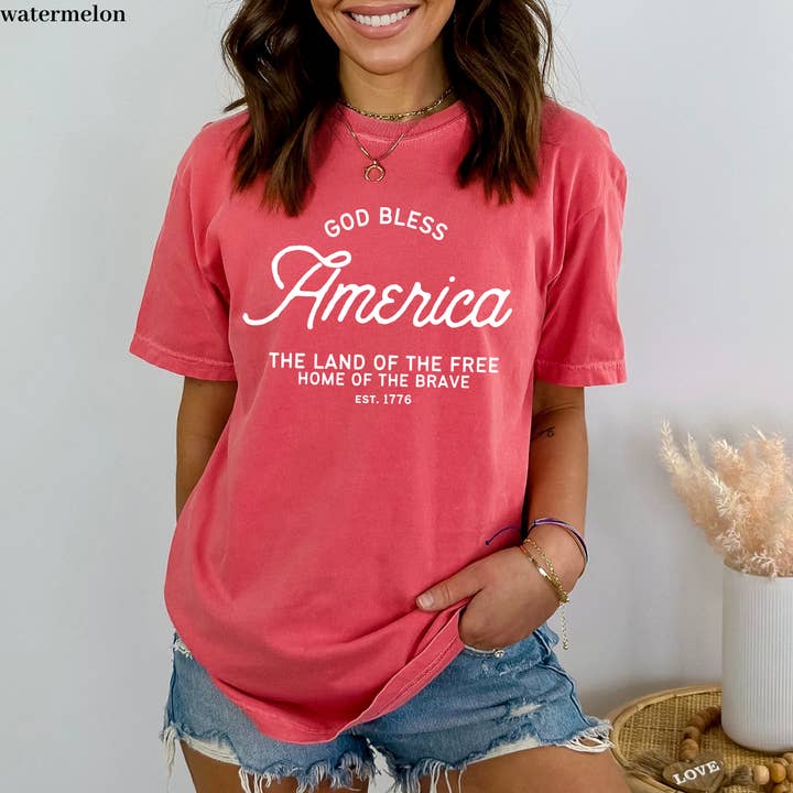 God Bless America Land of the Free Home of the Brave T-Shirt for wholesale by Faith & Life Christian Brands