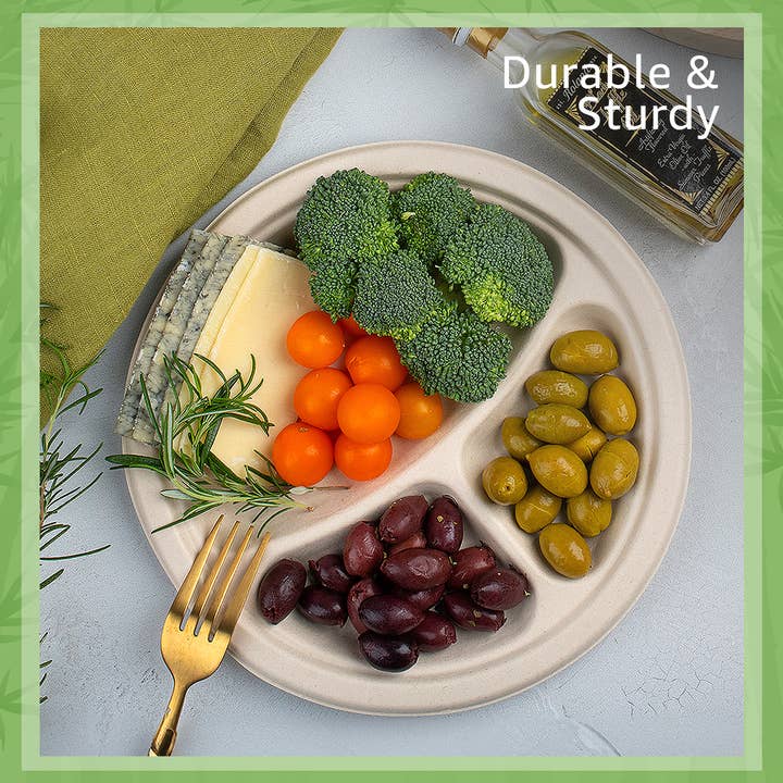 Ibambo - Wholesale Disposable Plate - Ibambo Bamboo Disposable Compartment Plates - 9" - 50 Pack2