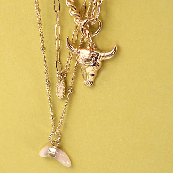 Gold BULL HORN MULTI LAYER NECKLACE | 80N243 for wholesale on Faire2