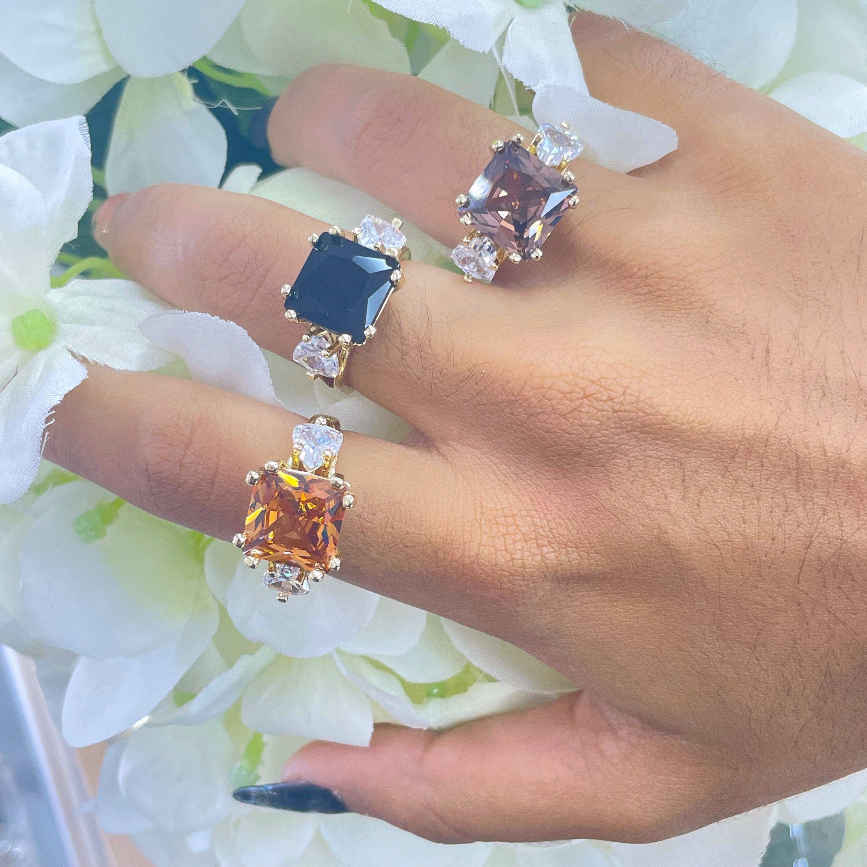 DIJU Jewelry - Wholesale Cocktail/Statement Ring - 18k Gold Filled Clear & Colored CZ Square Cocktail Ring4