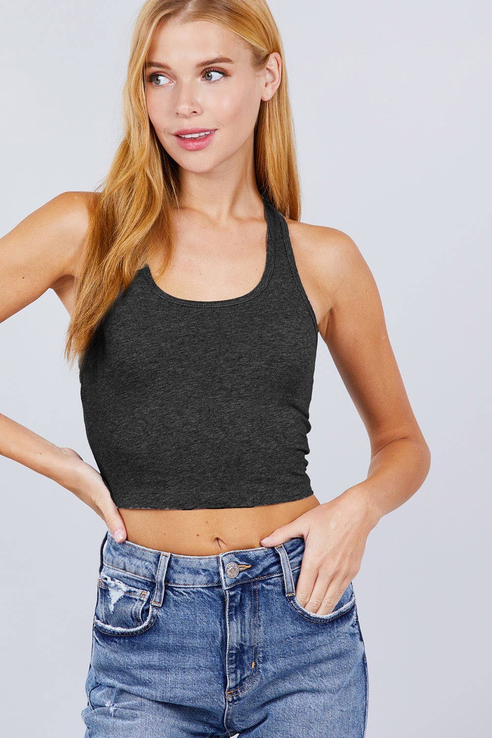 42POPS - Wholesale Knit Top - Women's - ,,.42POPS Fitted Racerback Cotton Spandex Jersey Crop8