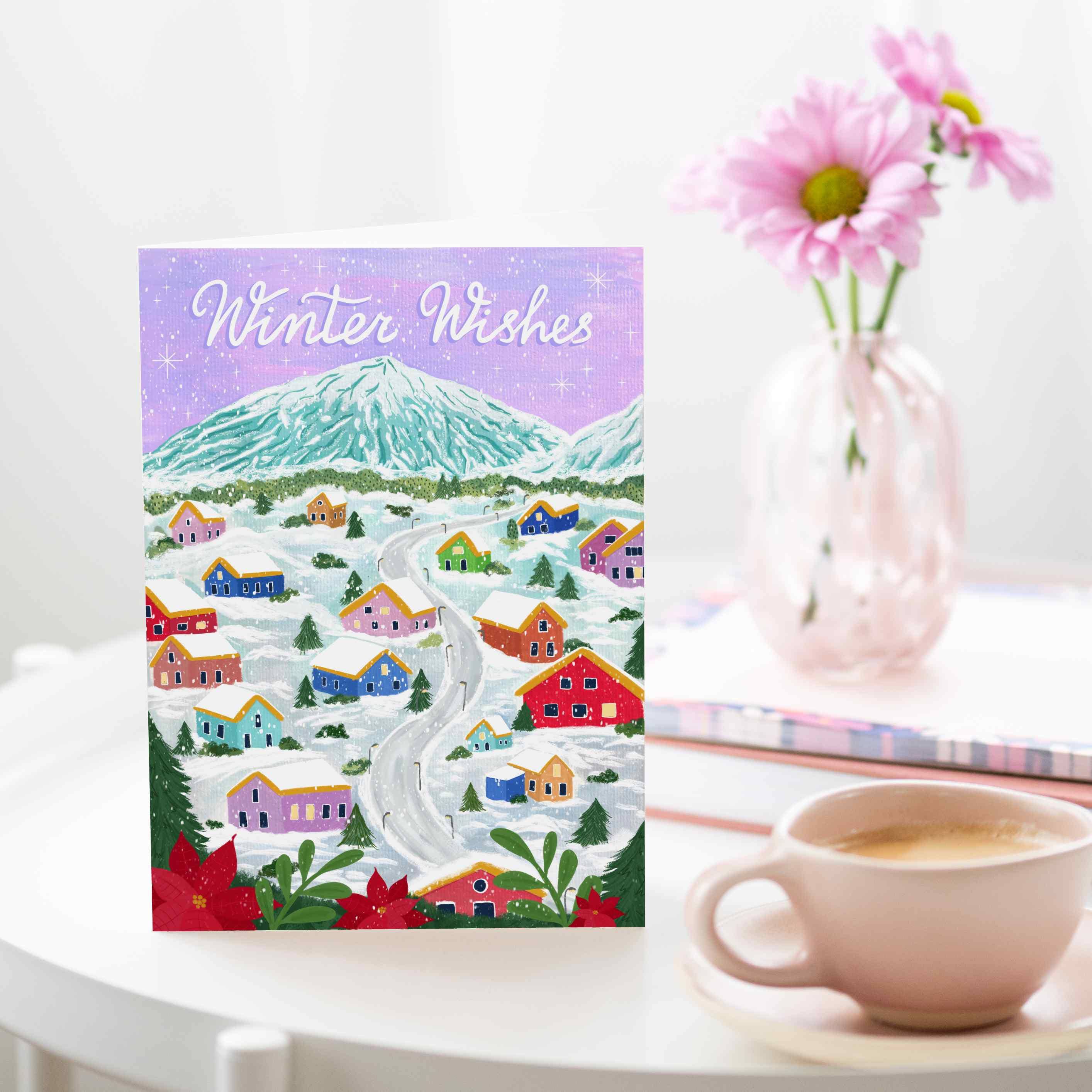 Tikkled Pink – postal de Natal por atacado – Cartão de Natal da Vila de Inverno | Cartão de Férias | Sazonal1