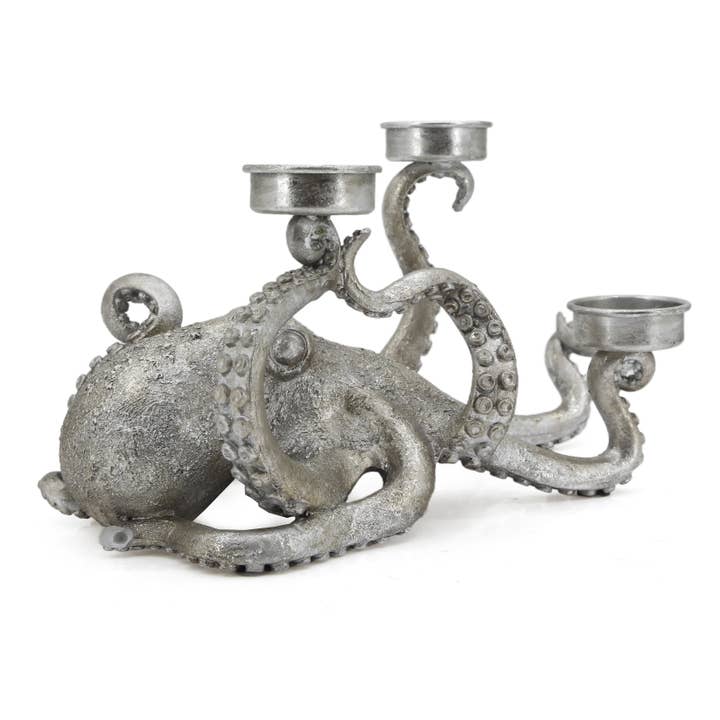Modern Coastal by Contrast Inc. - Venta al por mayor Candelabros - Soporte votivo en forma de pulpo plateado2
