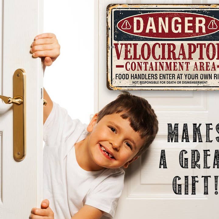 Lone Star Art Metal Signs - Wholesale Sign - Danger Velociraptor - Metal Sign1