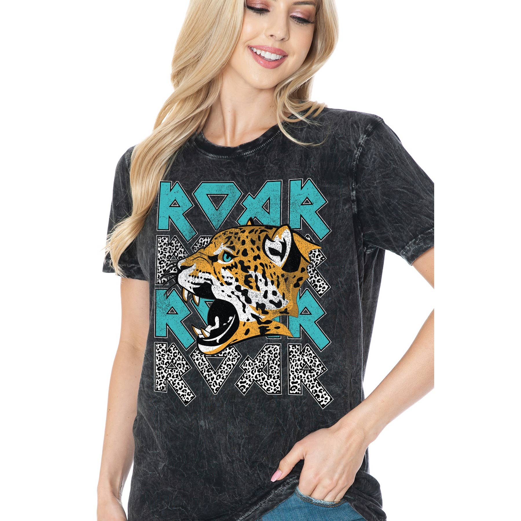 Amused by Blue - Wholesale Screen Printed T-Shirt - Women's - ROAR ROAR - Vintage Mineral Wash1