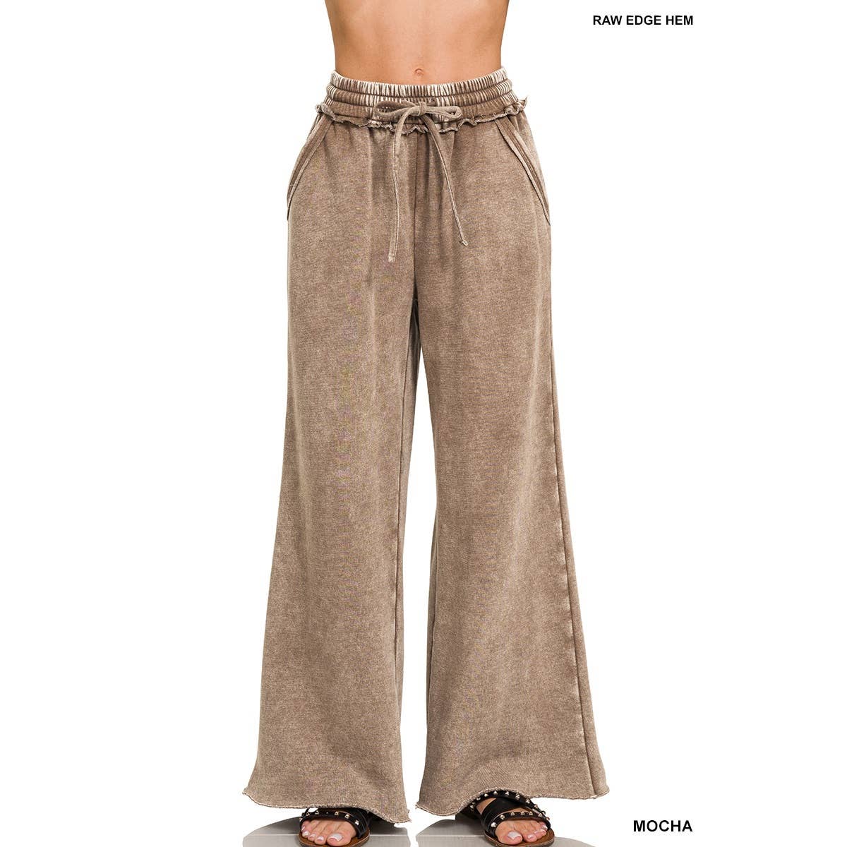 Apolline - Wholesale Pants - Women's - Acid wash fleece palazzo sweatpants with pockets13