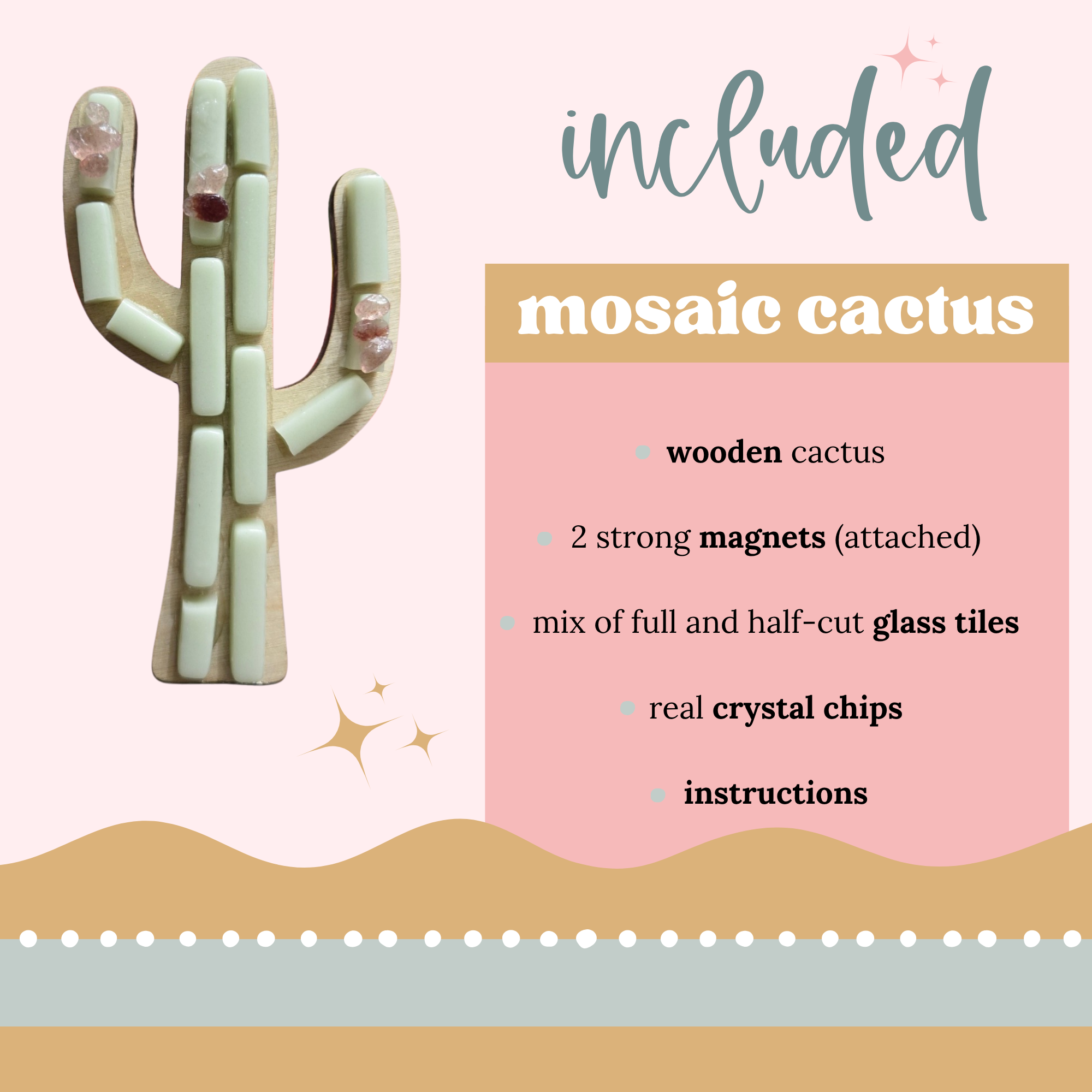 Mosaic Picnic - Wholesale Magnet - Mosaic DIY Crarft Kit: Cactus with Glass Tiles and Crystals1