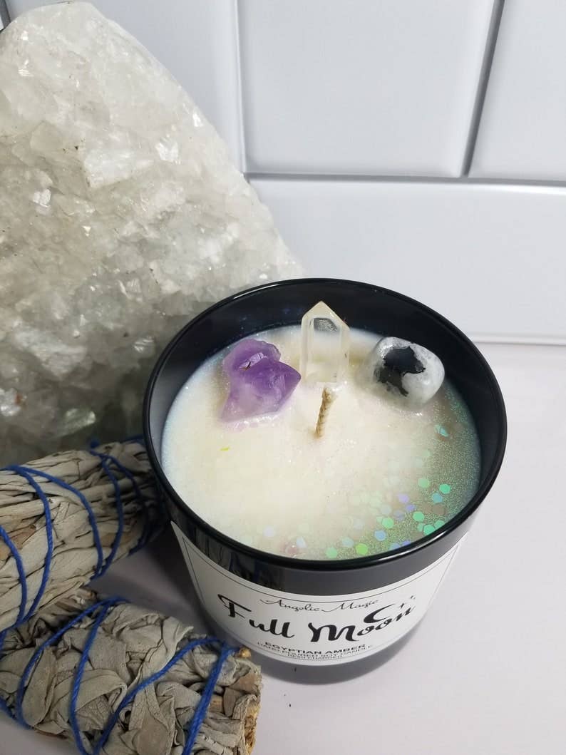 Angelic Magic - Wholesale Jar/Filled Candle - Full Moon Crystal Soy Candle, Amethyst, Moonstone, Quartz7