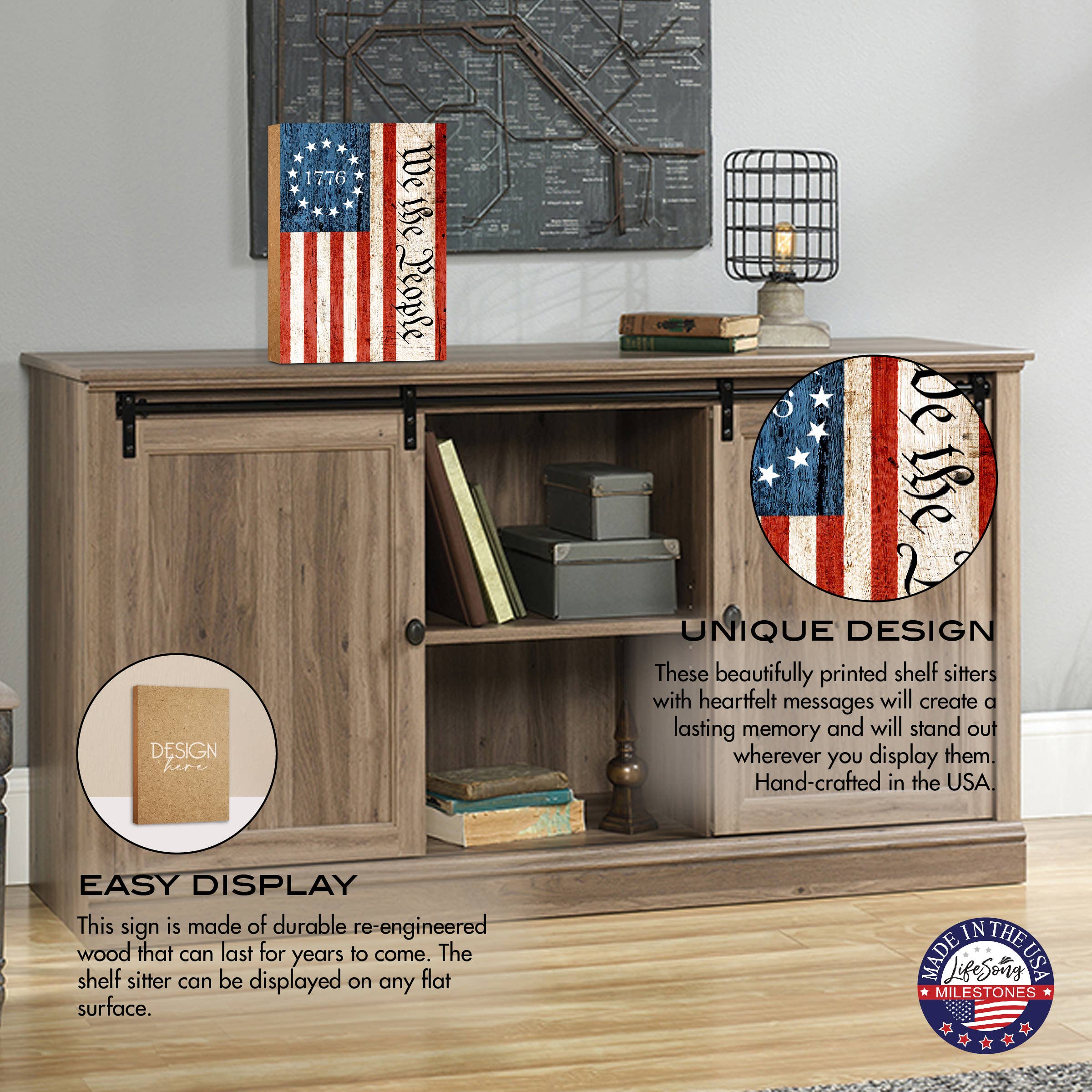 LifeSong Milestones - Wholesale Sign - We The People 1776 American Patriotic Shelf Sitter Decor3