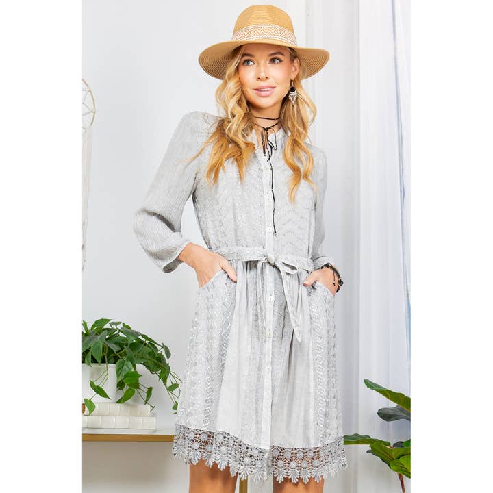 Young Threads - Wholesale Dress - Women's - Bohemian Baby Doll Shirt Dress In Mandarin With Embroidery