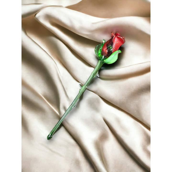 Glass by Iness - Wholesale Artificial Flowers - Red Glass Rose - Handcrafted Short Stem Flower1