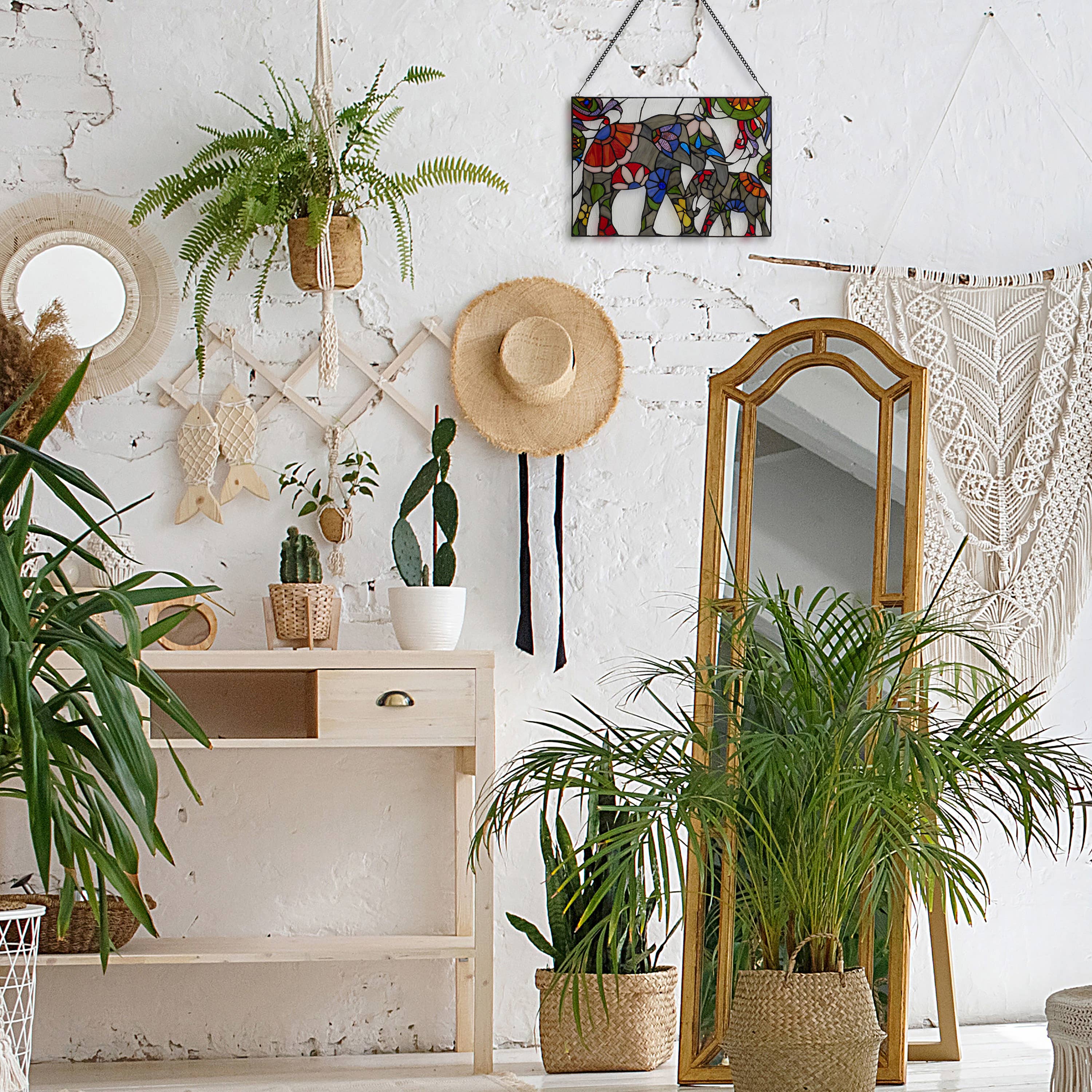 River of Goods - Wholesale Suncatcher - 20"W Mother and Baby Elephant Stained Glass Window Panel3