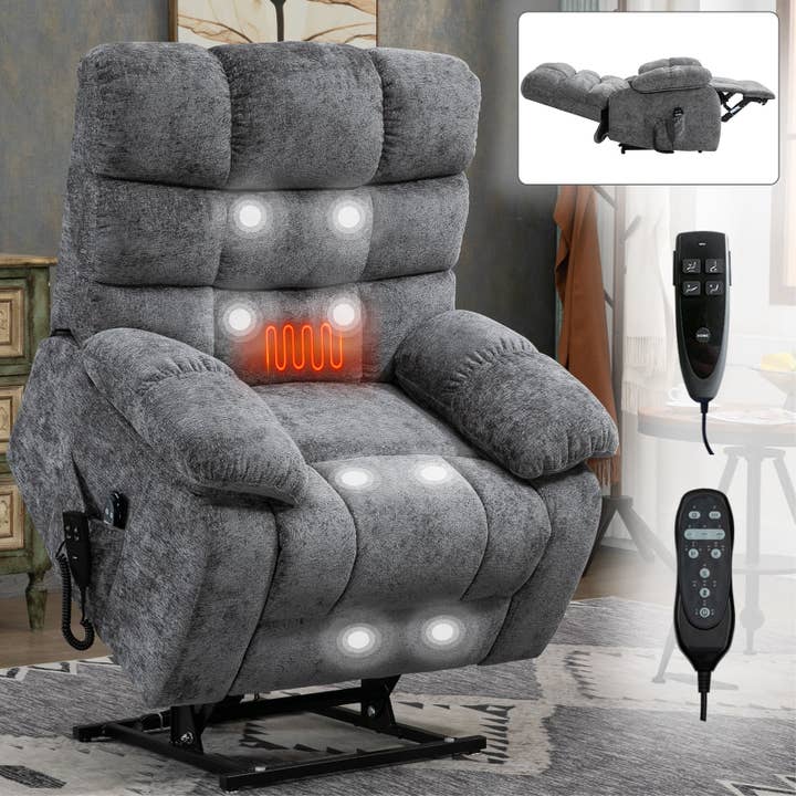 Orange County Decor - Wholesale Chair - Lift Recliner Chair Heat Massage Dual Motor Infinite Position Up To 350 Lbs Large Electric Power Lift Recliners With Power Remote, Medium Firm And Heavy Duty, Grey White Metal Primary Living Space