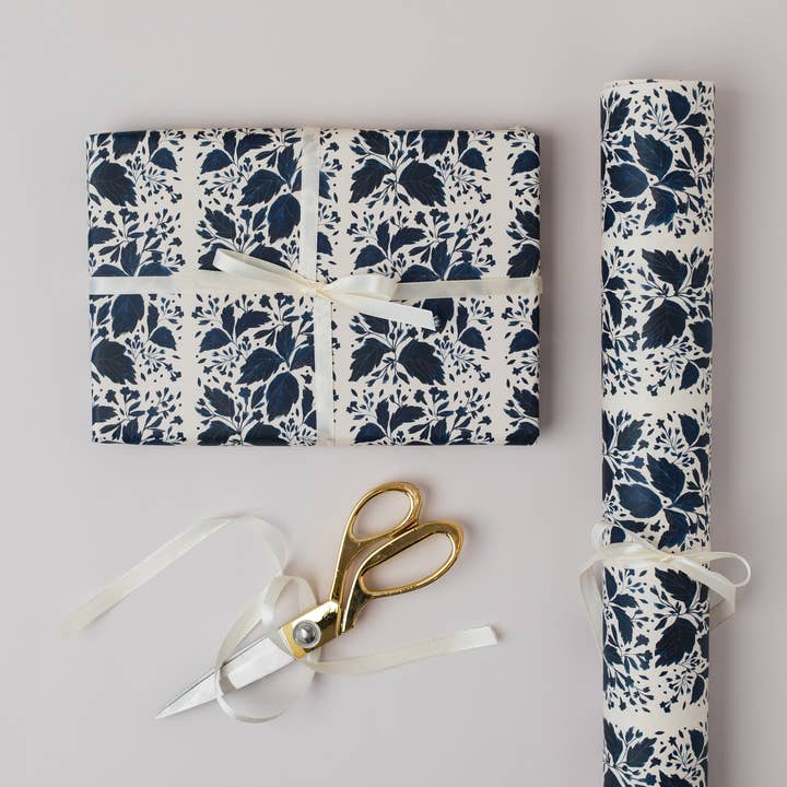 BLUE BOTANICAL LUXURY GIFT WRAP PAPERS for wholesale by Katie Housley