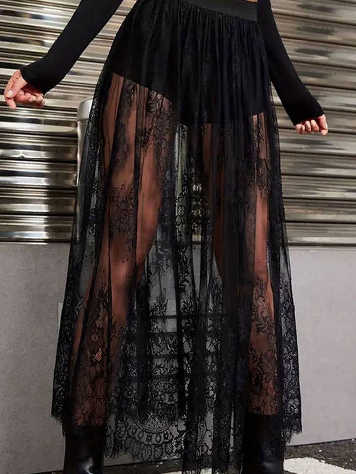 NINEXIS - Wholesale Skirt - Women's - CWBLS0167_LACE SEE-THROUGH SEXY SKIRT