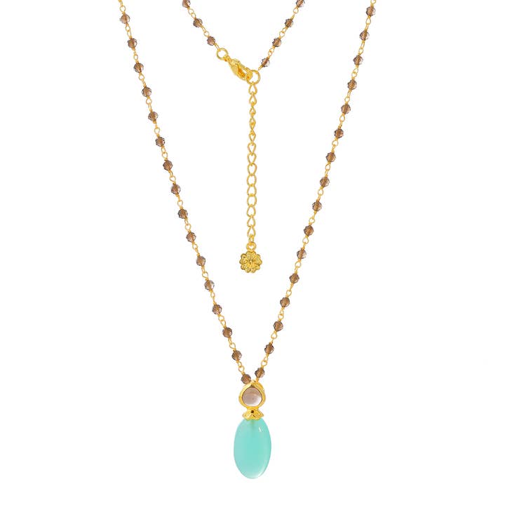 Persephone Double Gemstone Beaded Chain Necklace Pariba Onyx & Smoky Quartz for wholesale by AZUNI London